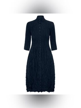 Alquema Contrast Nehru Coat Dress Midnight Navy Pleated Crinkle Size 2
